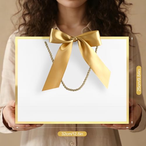 Image of JMANNI Gift Bags with Handles, 13 inch Medium Gift Bags with Tissue Paper | 1 Pcs White Bag, 2 Tissue Paper and 1 Cards, for Baby Shower, Wedding Bridal Shower, Birthday Party