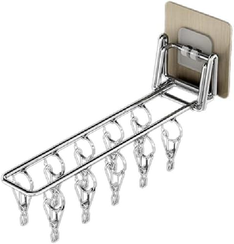 Colgador montado en la pared para balcón, estante de secado de ropa plegable de acero inoxidable, organizador de clip de almacenamiento para ropa