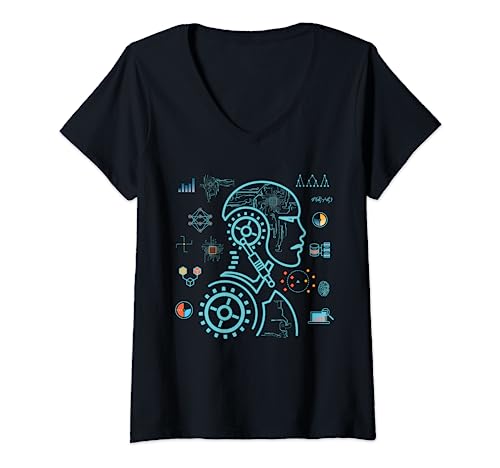 Womens Robot technology AI deep learning - electrical engineering robots V-Neck T-Shirt