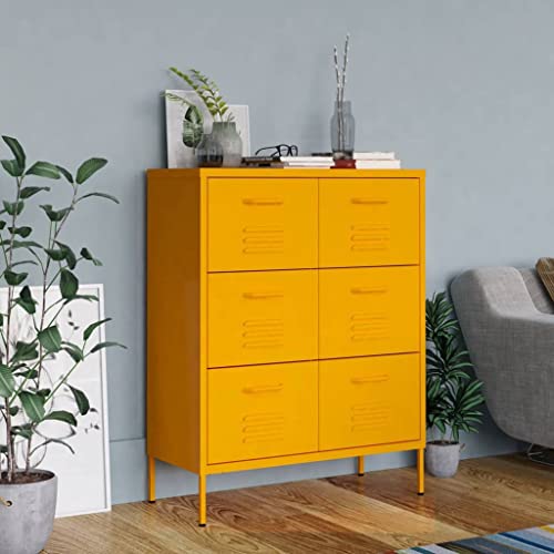 Vidaxl Drawer Cabinet, File Cabinet For Home Office, Locker Freestanding Storage Cabinet With Drawers, Industrial Style, Mustard Yellow Steel #TOP5