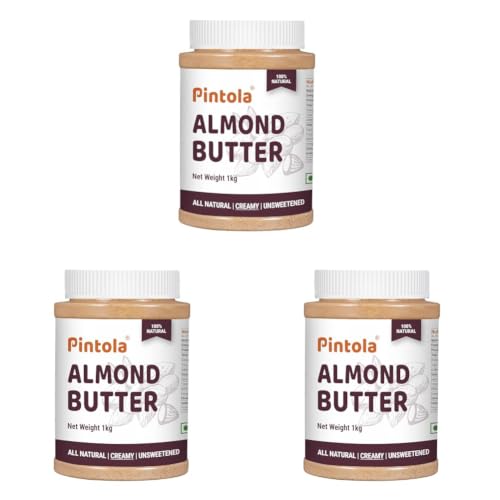 Image of Pintola Almond Butter Creamy 1kg - All Natural Unsalted Butter, Healthy Almond Butter Unsweetened for Bread Spreads, Vegan (Pack of 3)
