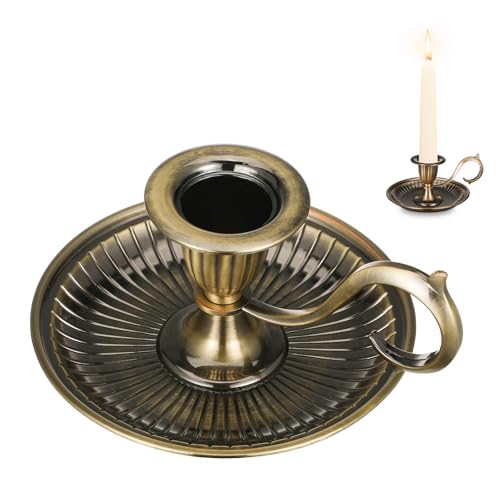 Bronze Taper Candle Holder, Vintage Metal Candle Sticks Holder, European Style Candlestick Holders Decor with Handle for Christmas, Wedding Party, Table Centerpiece, Living Room Decor