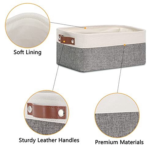 Dullemelo Small Storage Baskets 6 Pack, Fabric Collapsible Gift Storage Baskets For Shelves, Closets, Nursery, Home, Office Organizing,Small Canvas Linen Rectangular Storage Bins (6-Pack, White&Grey) #TOP5