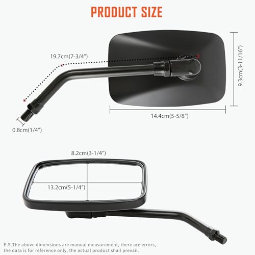 Retrovisor moto rectangular negro con tornillos M10 M8 para Chopper y ATV 4