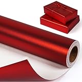 RUIFUN Red Metallic Wrapping Paper Roll, Solid Color Matte Gift Wrap Paper, Red Gift Wrapping Paper for Christmas Birthday Valentine's Day Wedding New Year Holiday, 17 Inch x 33 Feet