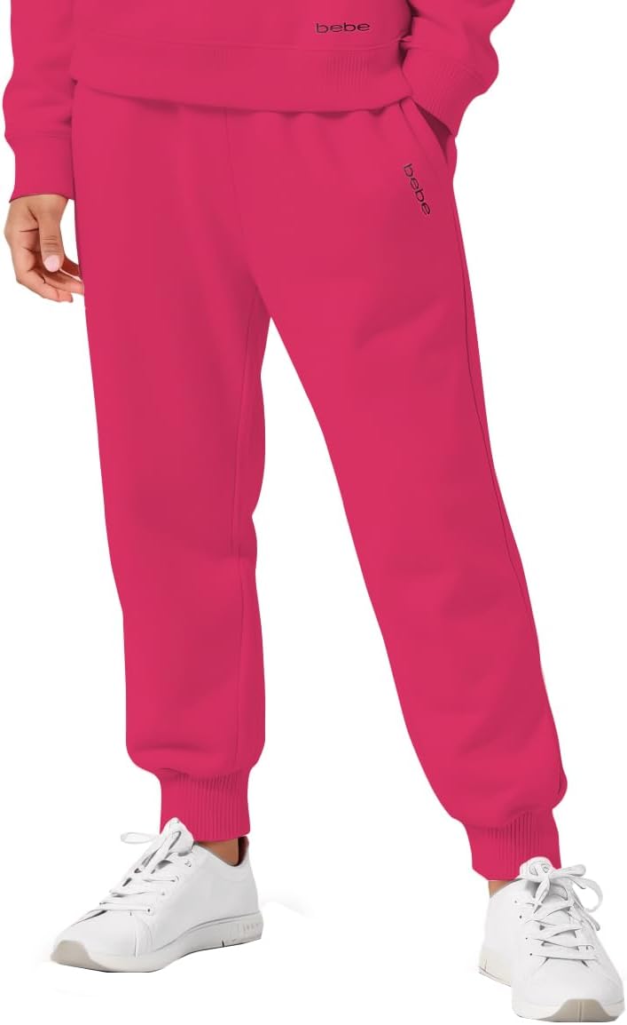 bebe Girls Sweatpants with Pockets, French Terry Joggers Loungewear, Sweat Pants for Girls