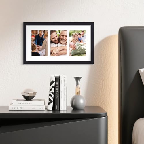Image of upsimples 8x14 Collage Picture Frame, Display Pictures 3 4x6 with Mat or 8x14 Without Mat, Wall Hanging 3 4x6 Picture Frame Collage Wall Decor, Black, 1 Pack