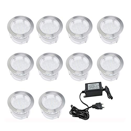 Lot de 10 Spots 12v LED Exterieurs Encastrables - 2W 80mm IP67 Terrasse Eclairage pour Chemin Terasse Spot Escalier Couloir Blanc Froid Cover
