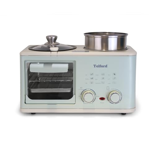 Telford 4 in 1 Breakfast Maker 1200 Watts Multifunctional Cooking Station with 8L Oven 1L Steamer Pot Non-Stick Frying Pan (Black & Red) (Green & White)