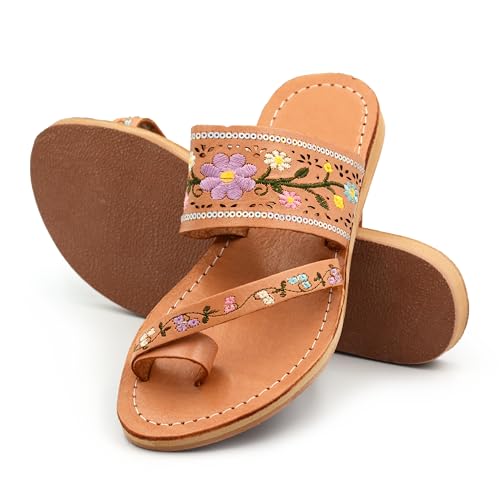 Colores De Mexico Mx Mexican Leather Sandals With Embroidered Flowers And Toe Loop For Women thumb #3