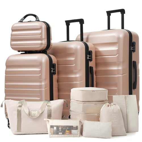 Image of 13 Piece Luggage Sets, Lightweight Suitcases with Dual Spinner Wheels, Carry-On & Check-In Sizes for Travel and Business (champagne)