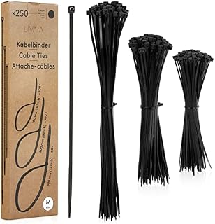 LIVAIA zestaw białych opasek kablowych 250 małych opasek w 3 rozmiarach, zarządzanie kablami, 200 mm, 150 mm, 300 mm, z opisem kabli