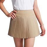 FitsT4 Sports Girls Uniform Skirts Pleated Tennis Golf Skorts with Shorts & Pockets Kids School Athletic Skorts,Khaki Large