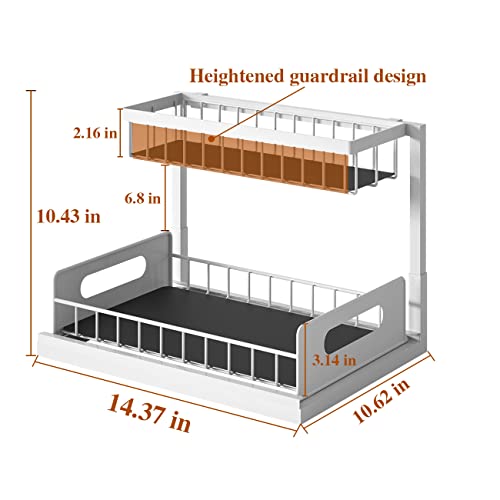 Under Sink Organizers And Storage Pull Out Cabinet Organizer And Storage Metal 2 Tier Under Sink Drawer Organizer Bottom Drawer Slide Out Under Sink Storage Shelf For Kitchen Bathroom, White #TOP4