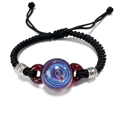 FZGLOVE Handmade Galaxy Glass Bracelet for Women Men Adjustable Black Braided Cord Cosmic Star Bracelet Unique Jewelry Gift for Space Lovers (Style 8)
