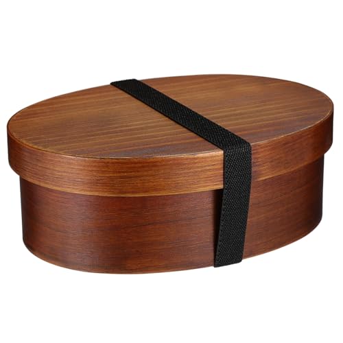 LOPUNER Wooden Bento Box Retro Japanese Lunch Box Single Layer 600ml Lacquered Food Container Suitable for Adult Travel and Office Meal Storage