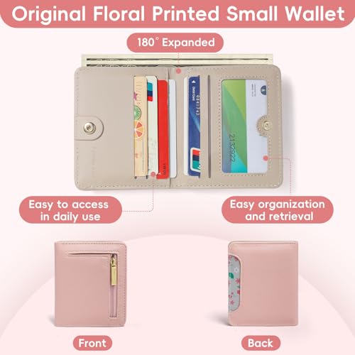Small Wallet Women RFID Blocking Bifold Leather Wallets for Women Credit Card Holder with ID Window Zipper Coin Pocket Pink4