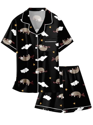 Image of Girls & Womens Satin Pajamas Set, Silk Button-Down Sleepwear 2 Piece Nightwear, 3 Years - Women XXL