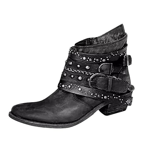 Bottines punk pour femme avec sangle à boucle et clous...