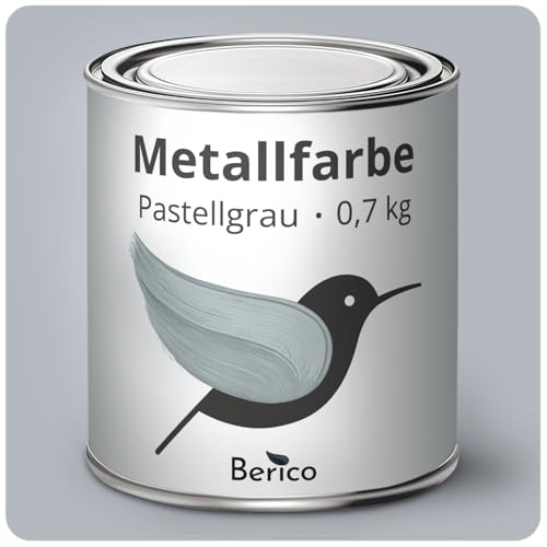 Berico Metallfarbe - Pastellgrau - 0,7 Kg - 4in1 Premium Metallschutzlack - Direkt auf Rost - Für Stahl, Zink, Aluminium, Kupfer und Eisen