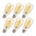 ALAMPEVER Dimmable 6-Pack ST19/ST58 Vintage LED Edison Bulbs, Decorative LED Light Bulbs, 8W(100W Equiv.), 2200K Warm White, E26 Base, 900LM, CRI90, Amber Glass