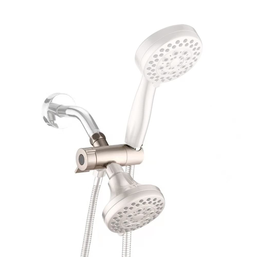 Weirun Shower Arm 3-Way Diverter Valve with Handshower Mount Adjustable Holder for Hand Held Shower Head and Fixed Spray Head Brushed Nickel