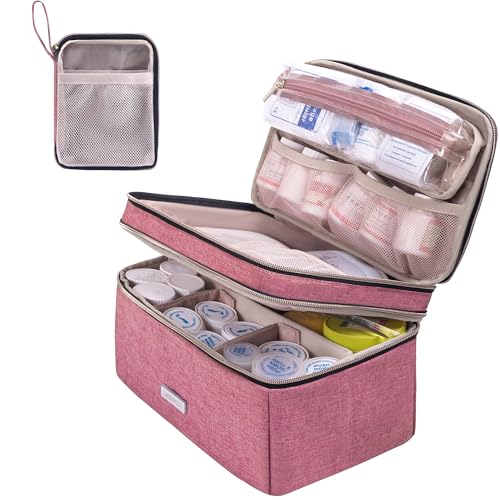 Image of Lexeeco Medicine Storage Bag Pill Bottle Organizer with Portable Small Pouch Travel Medication Bottle Organizer for Emergency Home First Aid Box Kit (Red)