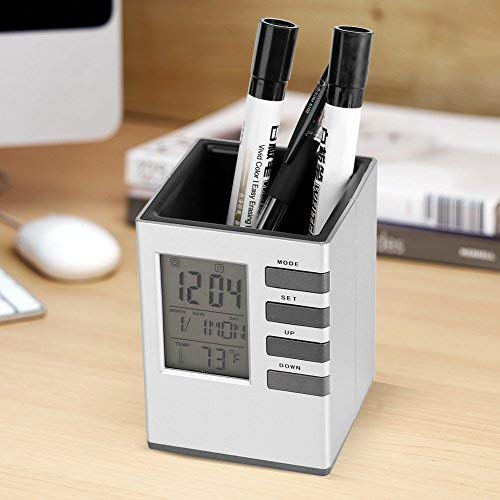 Fdit Multifunctional Led Desk Clock, Digital Lcd Screen Alarm Clock Pen Holder Temperature Display For Home Office #TOP2