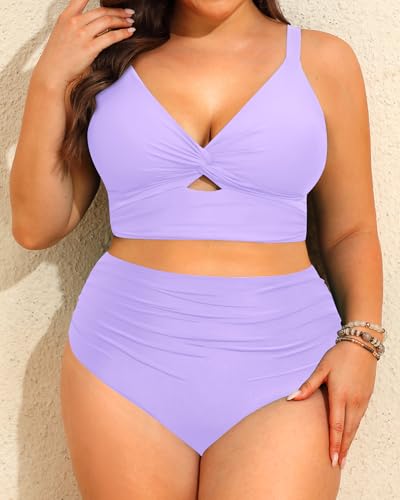 Image of Daci Plus Size Two Piece Swimsuits - Women High Waisted Bikini Tummy Control Bathing Suits Knot Twist Swimwear 2025