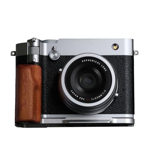 FUJIFILM GFX100RF 専用 カメラウッドグリップ 高級檀木材 木製ハンドル メタルベース L型グリップ ハンドメイド カメラケージ 軽量設計 (ブラウン+ホワイト)