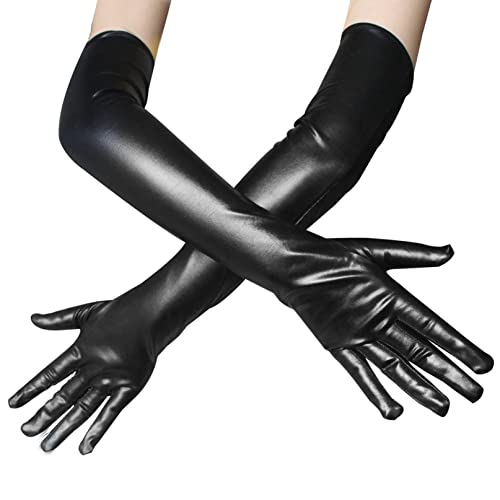 1 Paar Damen Langer Handschuh,Lackleder Handschuhe,Glänzende Fingerhandschuhe für Cosplay Oper Tanz Abend Party Kostüm