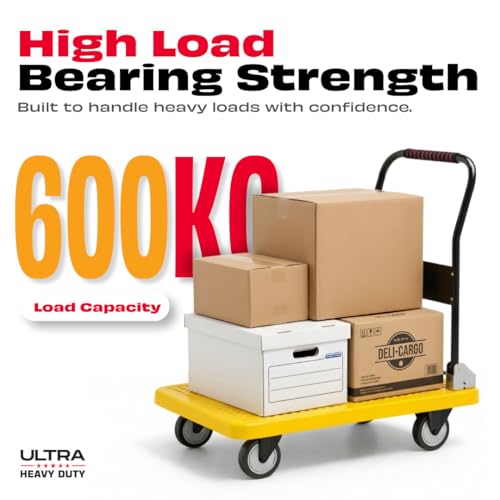 Image of JPT Hand Truck Folding Trolley | 600kg Load Capacity with 5 inch Wheels, 90x60 cm Platform | Full Metal Pipe Frame for Extra Strength | Heavy Duty Material Handling Cart | Ultra Heavy Duty