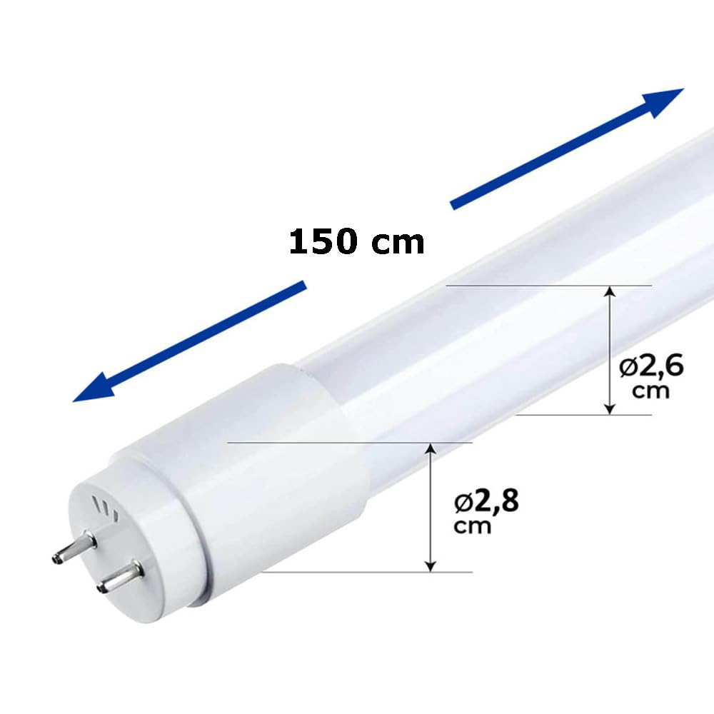 FactorLED Pack x10 Tubo LED 150cm 24W, Fluorescente Standard T8 G13, Ángulo 300º, 2640 Lúmenes, Iluminación Interior de Techo, Bajo Consumo y Alta Luminosidad, Cebador LED Incluido, Luz Natural 4000K