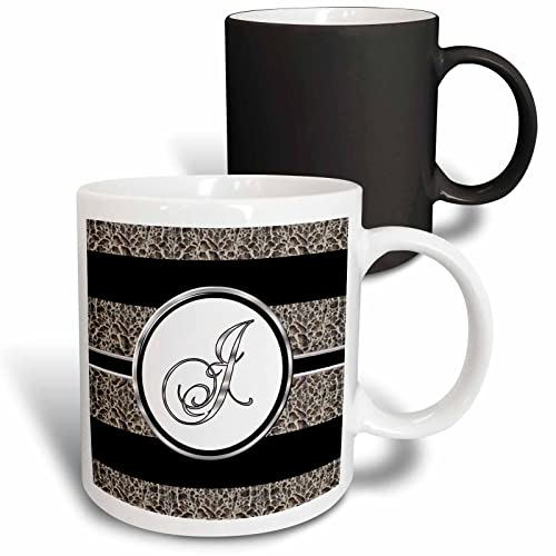 3dRose Elegant Black White Ocelot Letter J 11oz Magic Transforming Mug