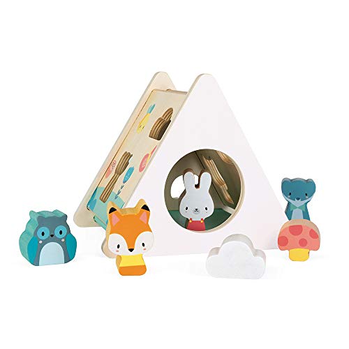 Janod - Pure - Puzle Encajable en Madera, Aprendizaje Infantil, 6 Piezas Incluidas, Manipulación y Construcción, Pinturas con Base Acuosa - Desde Los 18 Meses, J05150