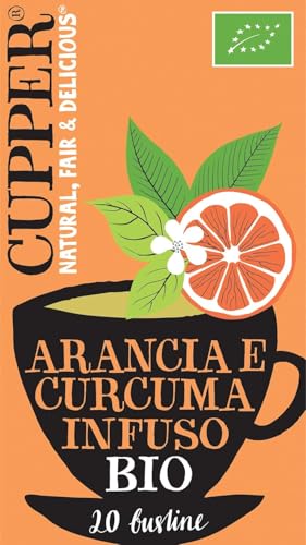 CUPPER Infuso Biologico Arancia e Curcuma, Gusto Delizioso e Rinfrescante, Ingredienti da Agricoltura Biologica, Filtri 100% Biodegradabili, Senza caffeina, Confezione da 20 Bustine