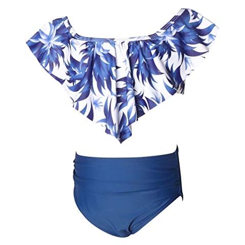 Echinodon Girls Bikini Set 2 Pieces Swimsuit High Waist Bathing Suit Beach Wear Blue 128 Cover