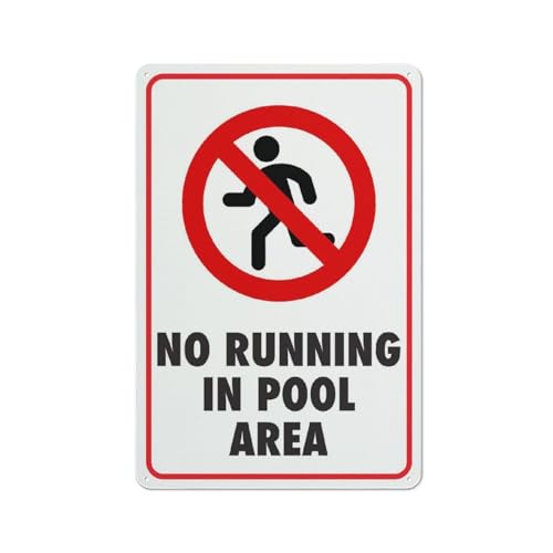 No Running In The Pool Area Sign 12X8 Inch Aluminum Uv Ink Printed For House And Business
