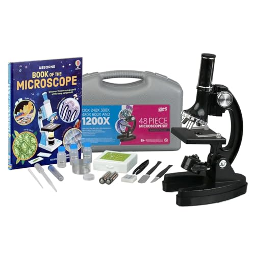 AmScope M30-ABS-KT1-WM 120X-240X-300X-480X-600X-1200X Educational Metal Arm Kids Compound Microscope Kit + Book