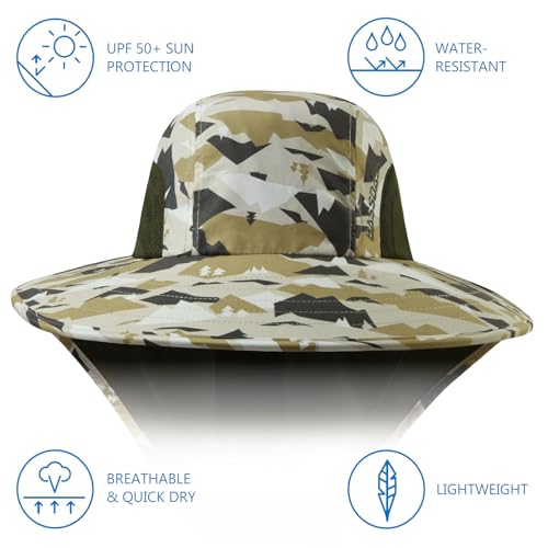 Image of BASSDASH UPF 50+ Unisex Water Resistant Wide Brim Sun Hat with Large Neck Flap Ponytail Fishing Hat for Men Women