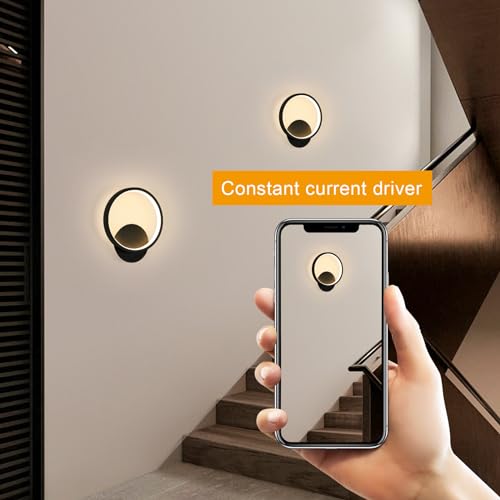 Riserva Aplique de Pared Interior Moderna, 12W Diseño Redondo Lámpara de pared LED, 3000K Luz Cálida, Apliques de Pared in Acrílico para Dormitorio, Estudio, Comedor, Pasillo, Escalera, Negro - imagen 4