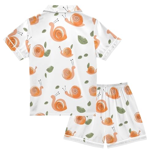 ALAZA Snail White Watercolor Satin Pajamas Set Short Sleeve Button Down Sleepwear Summer Pjs 2 Piece2