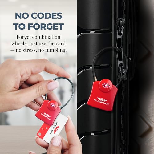 Image of Keyless TSA Approved Suitcase Luggage Locks, Red 4-Pack | No Combination to Remember, Durable Zinc Alloy Build, Free Lifetime Card-Key Replacements, Secures Bags, Lockers & Gym