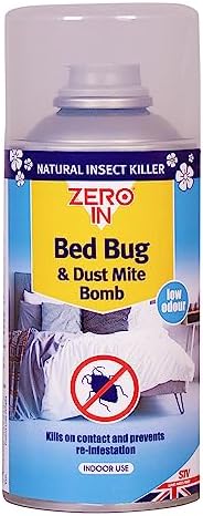 Zero In Bed Bug & Dust Mite Killer Bomb - 150 ml One-Shot Aerosol Rapid-Action Knockdown Insecticidal Bomb for Bed Bugs and Dust Mites. Prevents Allergies