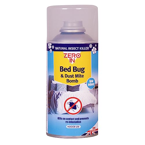 Zero In Bed Bug & Dust Mite Killer Bomb - 150 ml One-Shot Aerosol Rapid-Action Knockdown Insecticidal Bomb for Bed Bugs and Dust Mites. Prevents Allergies