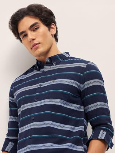 Image of THE BEAR HOUSE Men's Cotton Striped Slim Fit Casual Shirt