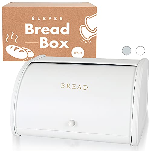 White Bread Boxes for Kitchen Counter - Farmhouse Bread Box For Homemade Bread, Sourdough Crock | Rustic & Vintage | Stainless Steel, Large Containers Storage - Matte White