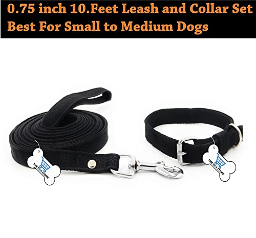 Image of Dog Training Lead 10.FT Long Rope Cotton Nylon Webbing Recall Obedience Line Leash for Pet Best for Small to Medium Breed Dogs (10.Feet Leash & Collar 0.75 inch, Black)