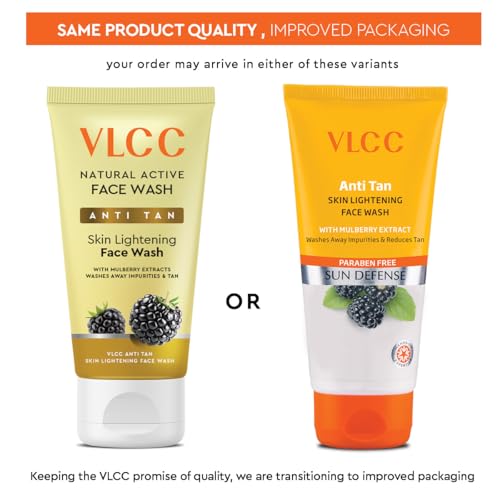 Image of VLCC Anti-Tan Skin Lightening Face Wash - 150 ml x 2 (300 ml) | With Mulberry & Orange Peel Extract | Brightening Sunscreen with Broad Spectrum Protection | Removes sun damage, spots and dullness