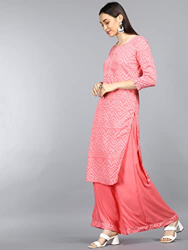Image of Vaamsi Women's Poly Crepe Bandhani Printed A-line Kurta Palazzo Set